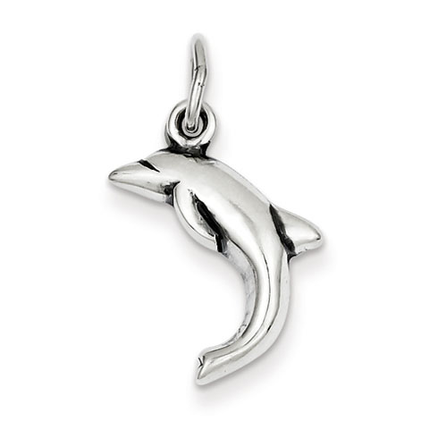 Sterling Silver Antiqued 1/2in Dolphin Charm