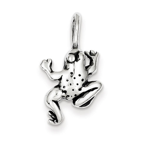 Sterling Silver 5/8in Antiqued Frog Pendant with Open Back