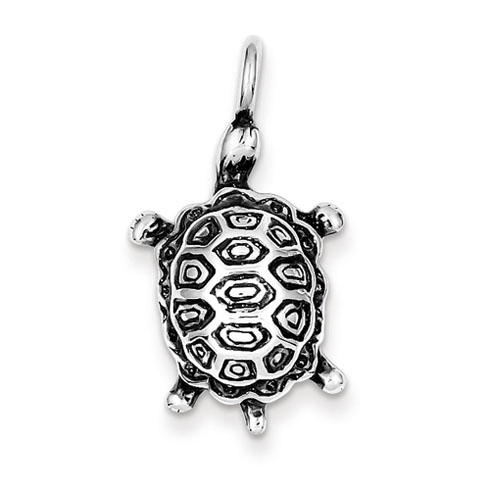 Sterling Silver 1in Antiqued Turtle Pendant