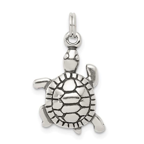 Sterling Silver 3/4in Antiqued Turtle Charm