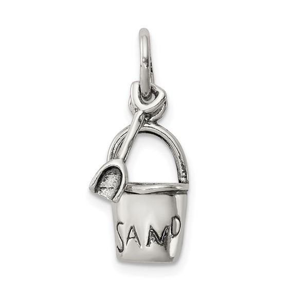 Sterling Silver Antiqued Sand Bucket and Shovel Charm