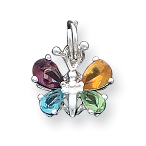 Sterling Silver Mulitcolor CZ Butterfly Charm