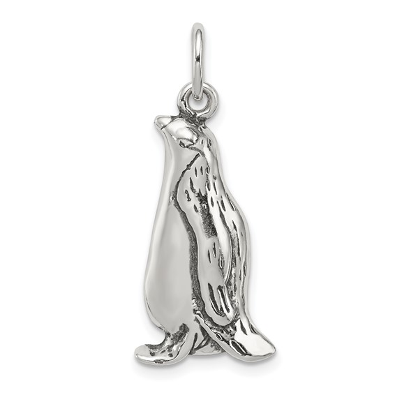 Sterling Silver 7/8in Antiqued Penguin Charm