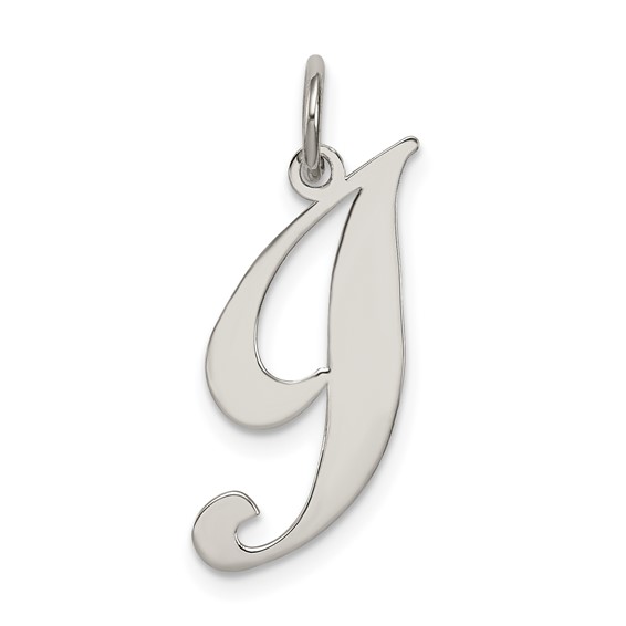 Sterling Silver Medium Fancy Script Initial I Charm