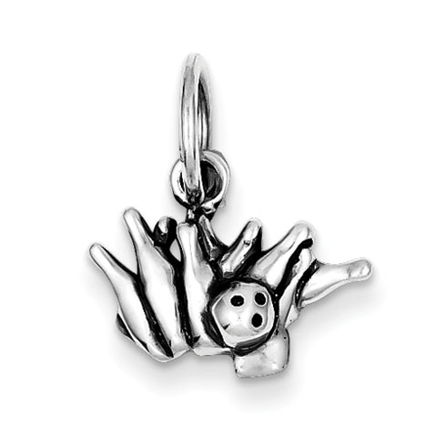 Sterling Silver Antiqued Bowling Ball and Pins Charm