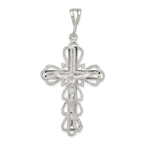Sterling Silver 2 3/8in Diamond-Cut Crucifix Pendant