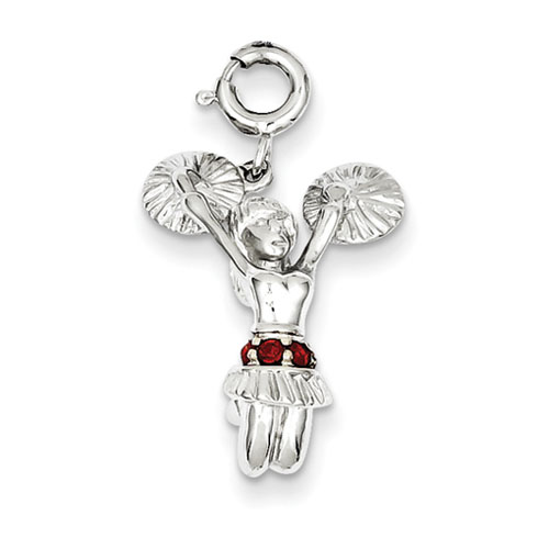 Sterling Silver Red Syn. Stone Cheerleader Charm