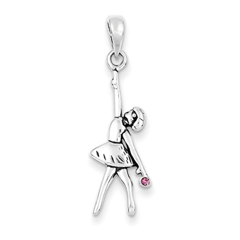Sterling Silver Ballerina with Pink CZ Charm