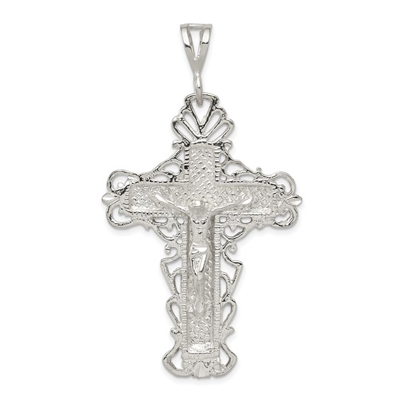 Sterling Silver Diamond-Cut Crucifix Pendant 2 3/8in