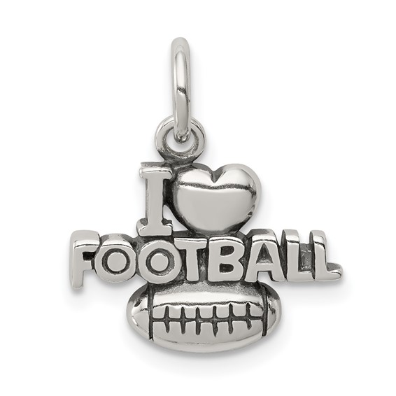 Sterling Silver Antique I (heart) Football Charm