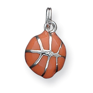 Sterling Silver Orange Enameled Basketball Charm