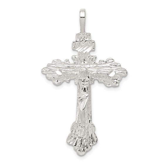 Sterling Silver 1 3/4in Diamond-cut Textured Crucifix