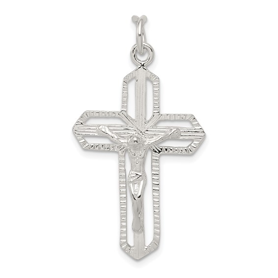 1 1/4in Crucifix Pendant with Cut-Out Design Sterling Silver