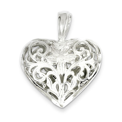 Sterling Silver Filigree Heart Pendant 1in