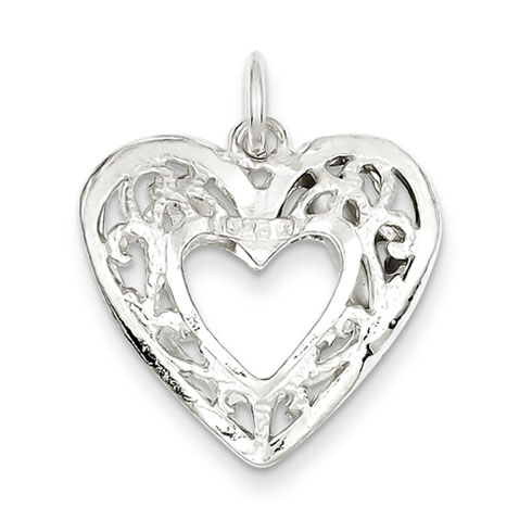 Sterling Silver 3/4in Filigree Heart Charm