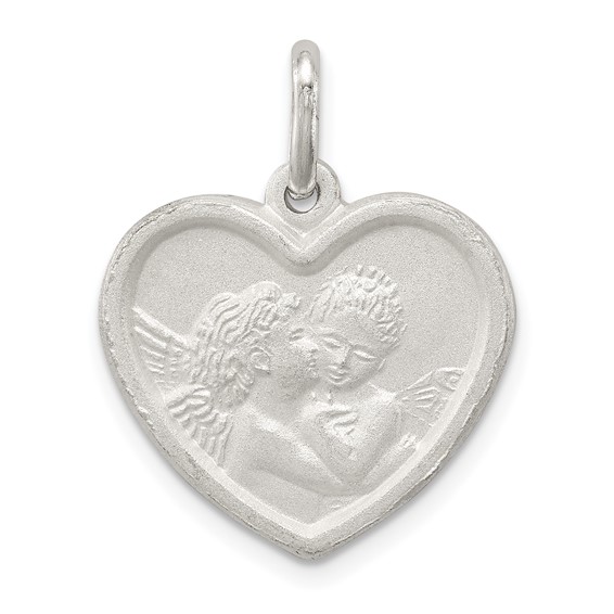 Sterling Silver Angel in Heart Charm 3/4in
