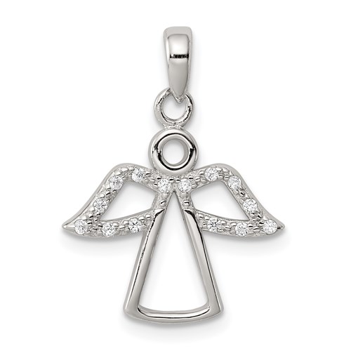 Sterling Silver 7/16in Angel with CZ Wings Pendant