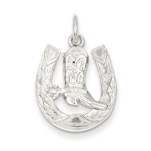 Sterling Silver Horseshoe with Boot Charm