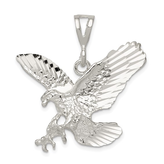 Sterling Silver 1 1/8in Diamond-cut Eagle Pendant