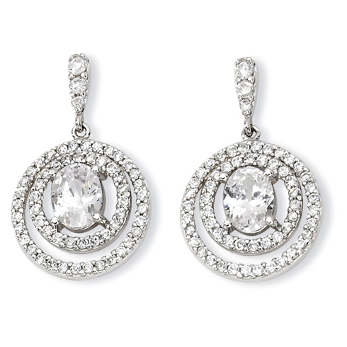Sterling Silver Circle CZ Dangle Post Earrings