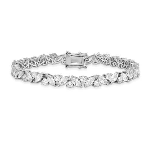 Sterling Silver Round and Marquise-cut Cubic Zirconia Bracelet 7.25in