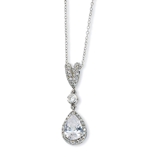 Sterling Silver Pear CZ 18in Necklace