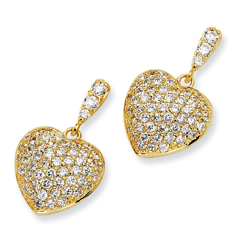 Gold-plated Sterling Silver CZ Heart Dangle Post Earrings