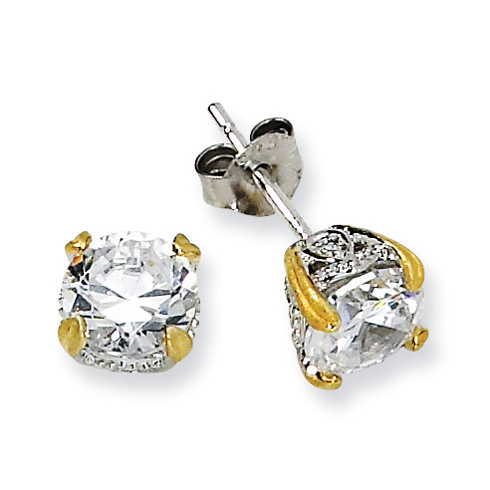 Sterling Silver & Gold-plated 6.5mm CZ Stud Earrings