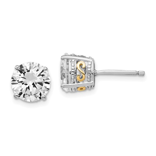 Cheryl M Sterling Silver & Gold-plated 8mm CZ Stud Earrings