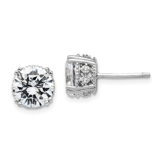 Sterling Silver 8mm Cubic Zirconia Fancy Stud Earrings