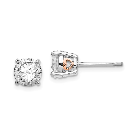 Sterling Silver & Rose Gold-plated Heart 6.5mm CZ Stud Earrings