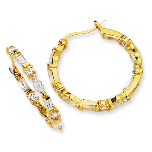 Marquise and Round CZ Hoop Earrings 1in Gold-plated Sterling Silver