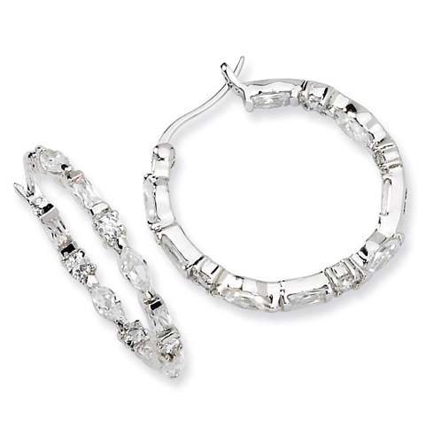 In Out Marquise and Round CZ Hoop Earrings 1in Sterling Silver