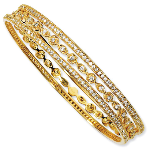 Gold-plated Sterling Silver CZ Three Bangle Set