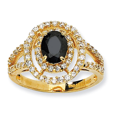 Gold-plated Sterling Silver Fancy Oval Black White CZ Ring