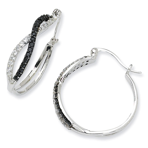 Sterling Silver Back and White CZ Twisted Hoop Earrings