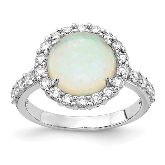 Sterling Silver Synthetic Opal CZ Halo Ring