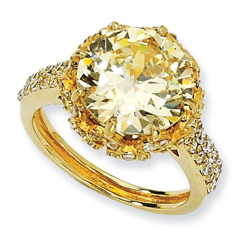 Gold-plated Sterling Silver Fancy Canary & White CZ Ring