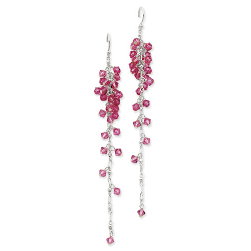 Sterling Silver Hot Pink Crystal Dangle Earrings French Wire