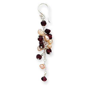 Freshwater Cultured Peach Pearl & Garnet Earrings - Sterling Silver