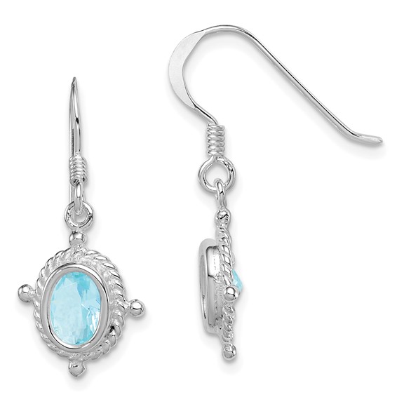 Sterling Silver 6x4mm Blue Topaz Dangle Earrings