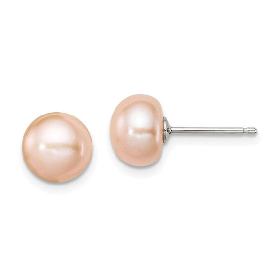 Sterling Silver 8mm Peach Cultured Pearl Button Earrings