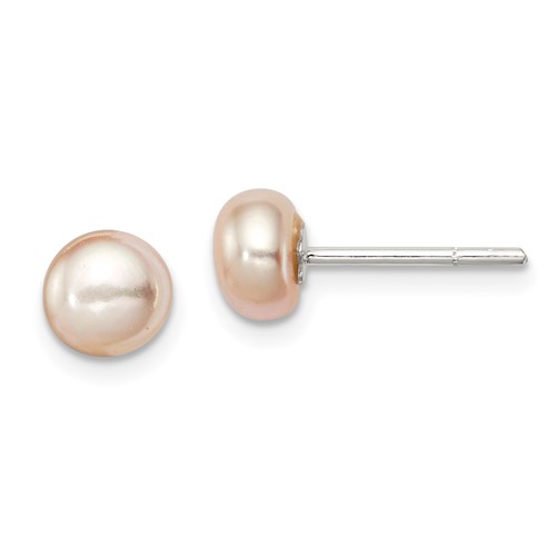 Sterling Silver 5mm Peach Cultured Pearl Button Earrings