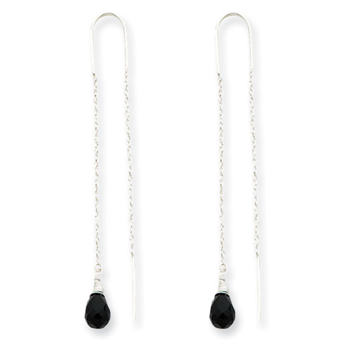 Sterling Silver Faceted Black Quartz Threader Earrings