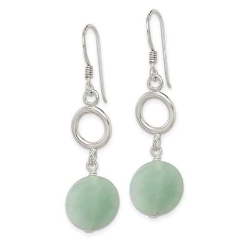 Sterling Silver Green Jade Dangle Earrings with Open Circles