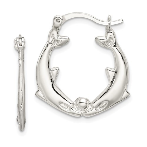 Sterling Silver 1in Kissing Dolphins Hoop Earrings