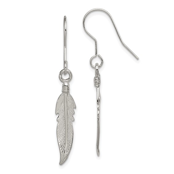 Sterling Silver Feather Earrings with Shepherd Hooks