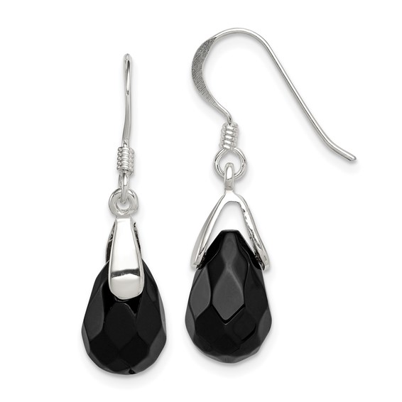 Sterling Silver Onyx Teardrop Earrings With French Wire
