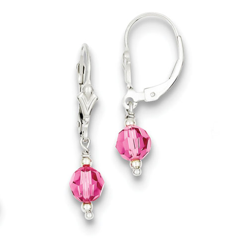 Sterling Silver Rose Crystal Leverback Earrings