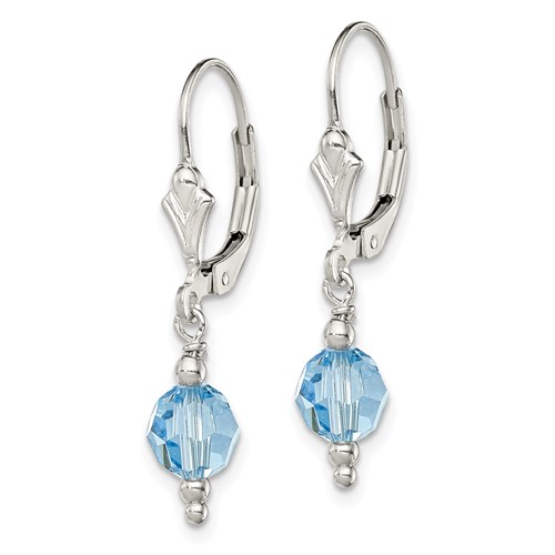 Sterling Silver Blue Crystal Leverback Earrings